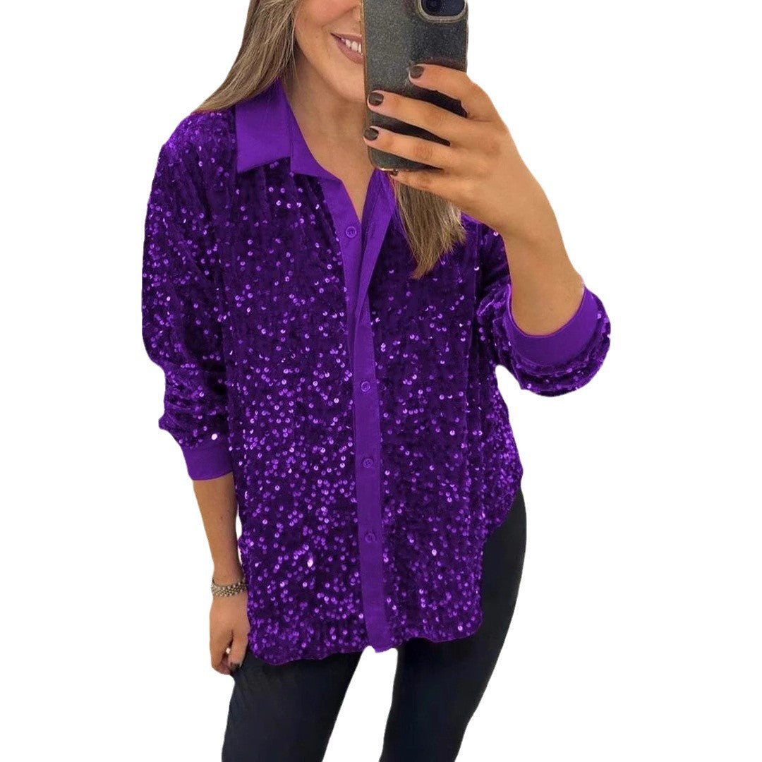 Dames Blouse scintillante en sequins avec col classique Chic und Stil