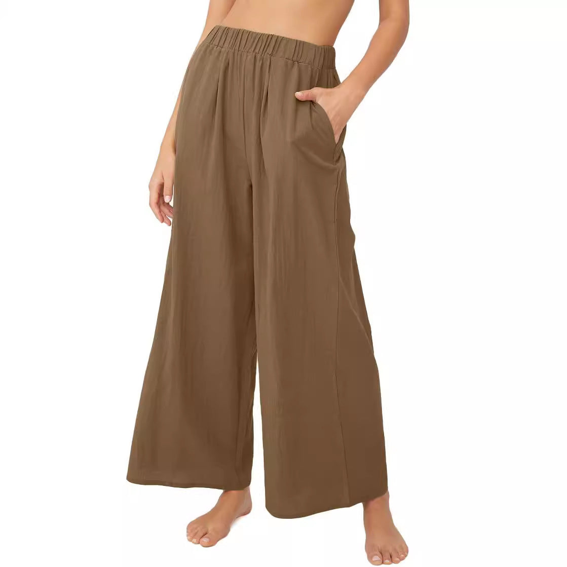 Wide palazzo pants for women with elastic waistband and side pockets Chic and Style