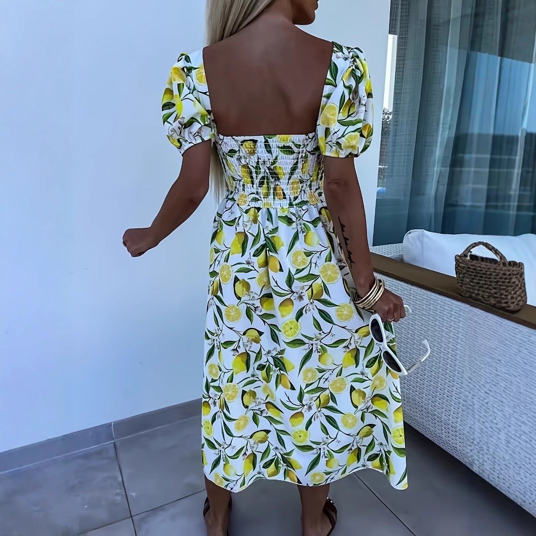 Robe maxi pour femmes avec imprimé fruité et fente latérale Chic und Stil