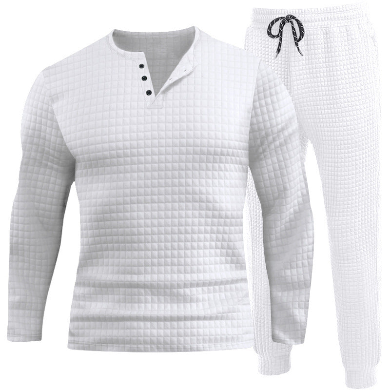 Three-piece set for men with textured long sleeve t-shirt and jogger pants Chic und Stil