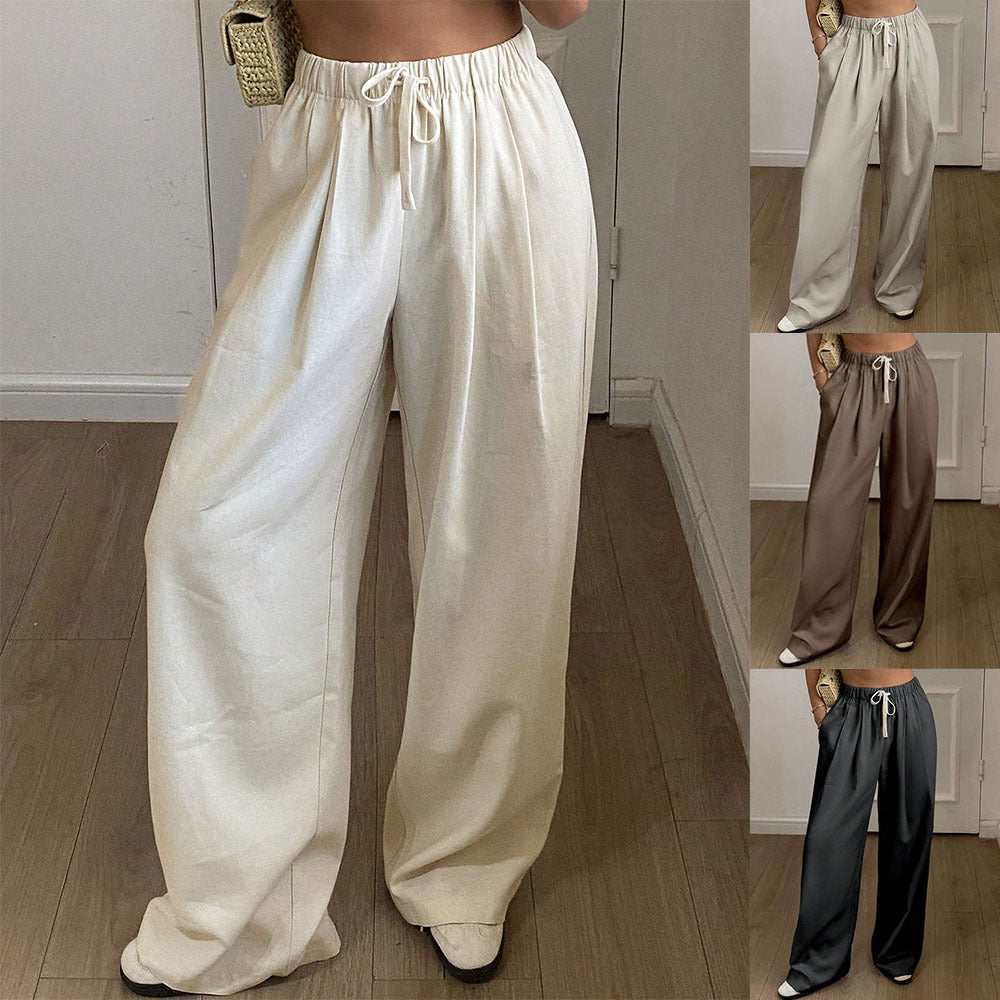 Linen wide-leg pants for women with elastic waistband and practical pockets Chic and Style