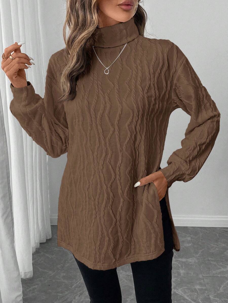 Ladies cozy turtleneck pullover with honeycomb pattern Chic and Style