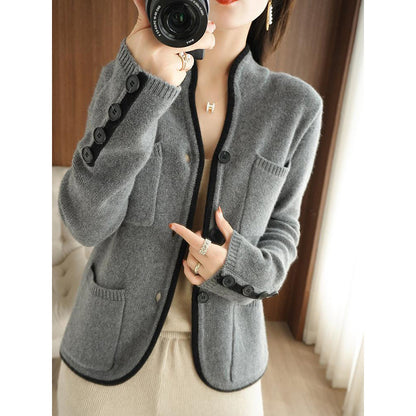 Cardigan Tricoté Confort Femme avec Détails de Poche Chic und Stil