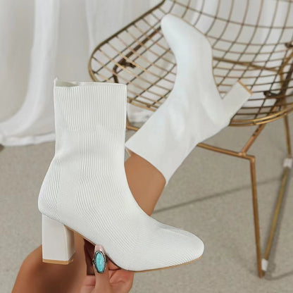 Bottines en tricot pour femmes avec talon bloc transparent et tige élastique Chic und Stil