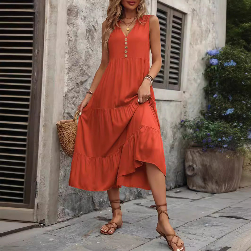 Robe midi femme avec décolleté en V et boutons décoratifs Chic und Stil