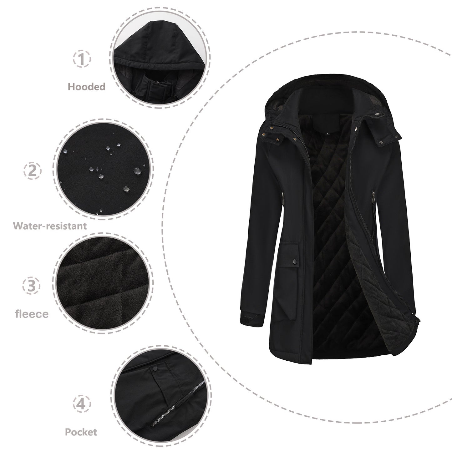 Functional jacket for women with removable hood and practical pockets Chic and Style