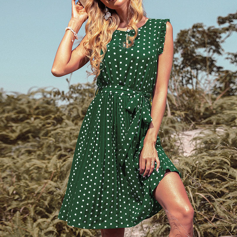 Robe A-line à pois pour femmes avec ceinture à nouer réglable Chic und Stil