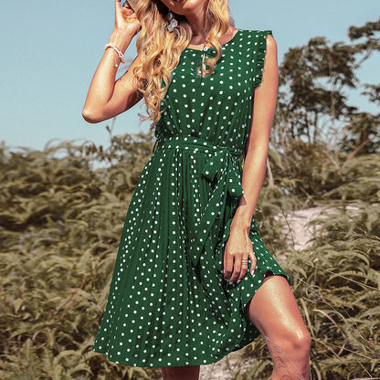 Robe A-line à pois pour femmes avec ceinture à nouer réglable Chic und Stil