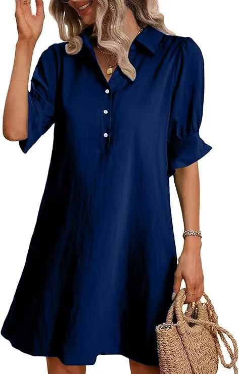 Robe chemise décontractée pour femmes avec manches courtes et poches pratiques Chic und Stil