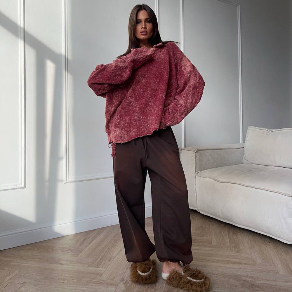Pull oversized décontracté pour femmes avec ourlet à volants et décolleté en V Chic und Stil