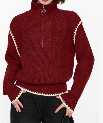 Pull femme tendance avec col montant et finitions de manches spéciales Chic und Stil