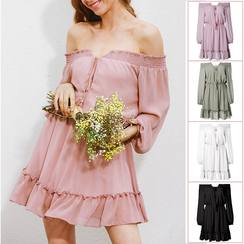 Robe off-shoulder pour femmes avec détails en volants et cordon de taille élastique Chic und Stil