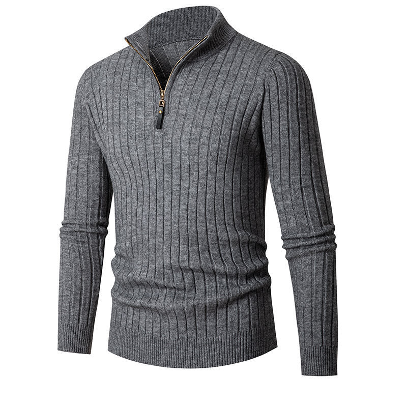 Pull en maille élégant pour hommes avec fermeture éclair intégrale et texture côtelée Chic und Stil