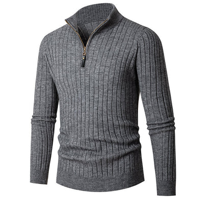 Pull en maille élégant pour hommes avec fermeture éclair intégrale et texture côtelée Chic und Stil