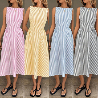 Robe midi femme avec des rayures fines et une silhouette cintrée Chic und Stil