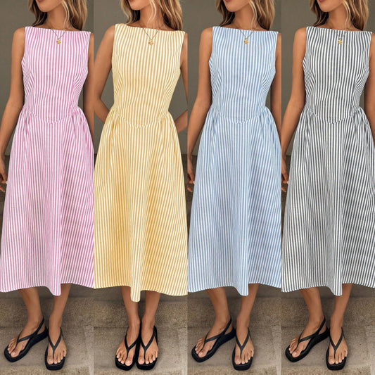 Robe midi femme avec des rayures fines et une silhouette cintrée Chic und Stil
