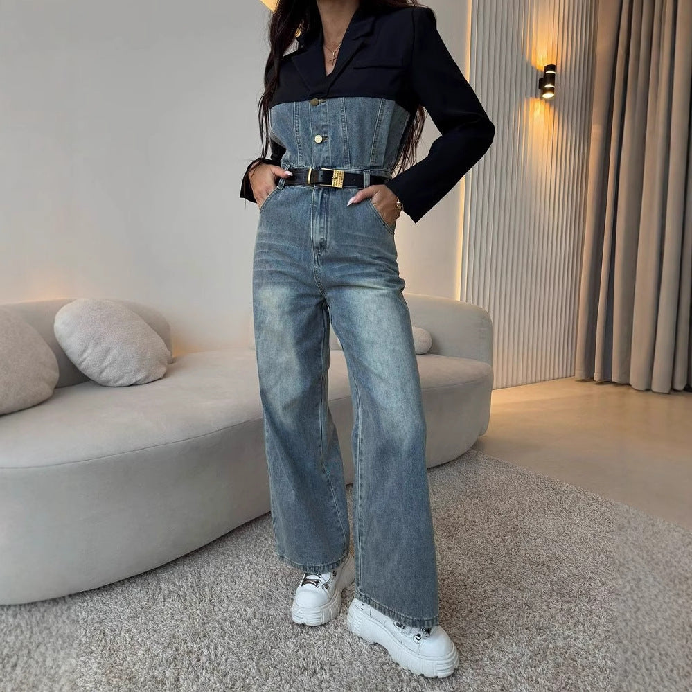 Dame Denim Salopette avec haut contrastant et jambes larges Chic und Stil