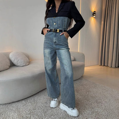 Dame Denim Salopette avec haut contrastant et jambes larges Chic und Stil
