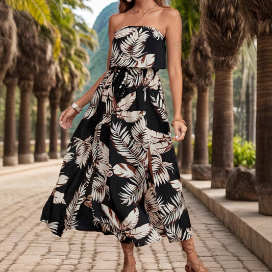 Robe maxi sans bretelles pour femmes avec détail de fente haute Chic und Stil