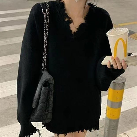 Pull en tricot décontracté pour femmes avec décolleté en V à franges Chic und Stil