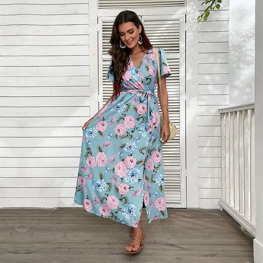 Robe maxi à enrouler florale pour femmes avec fente haute Chic und Stil