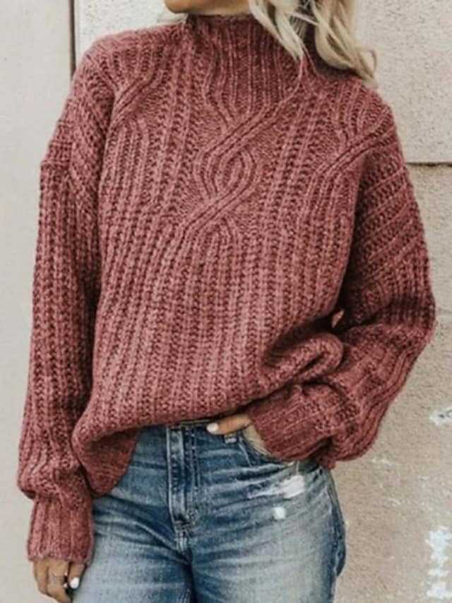 Pull en tricot épais pour femmes avec col montant et motif en torsades Chic und Stil