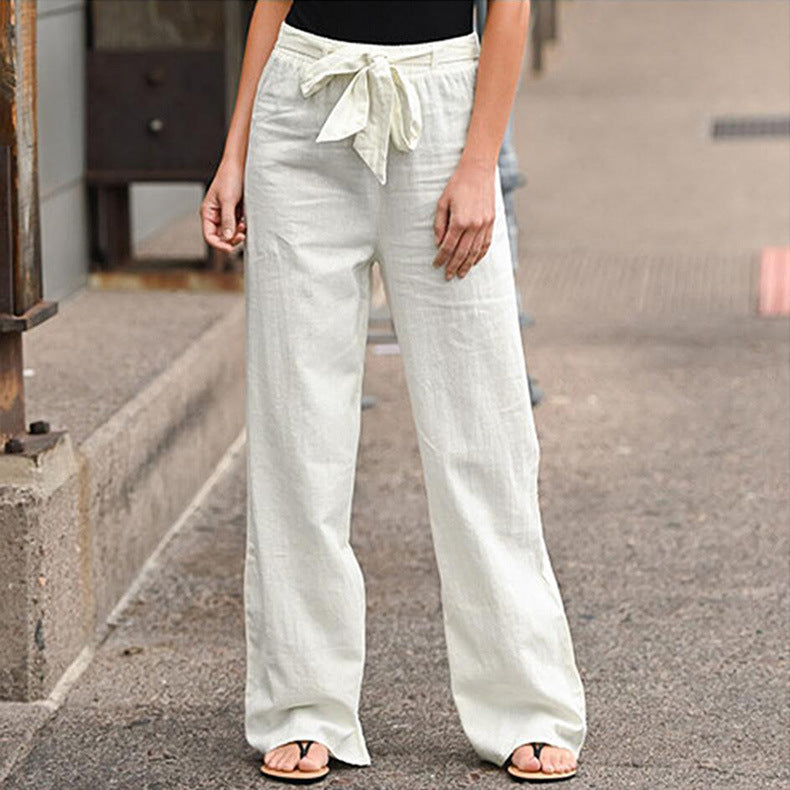 Linen pants for women with elastic waistband and tie belt Chic und Stil