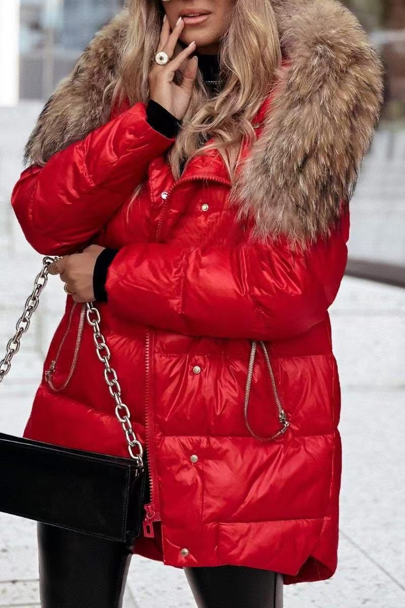 Dames doudoune d'hiver avec capuche amovible et col en fourrure luxueuse Chic und Stil