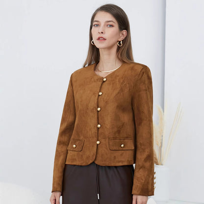 Dames élégante blouse avec finition en suède texturé Chic und Stil