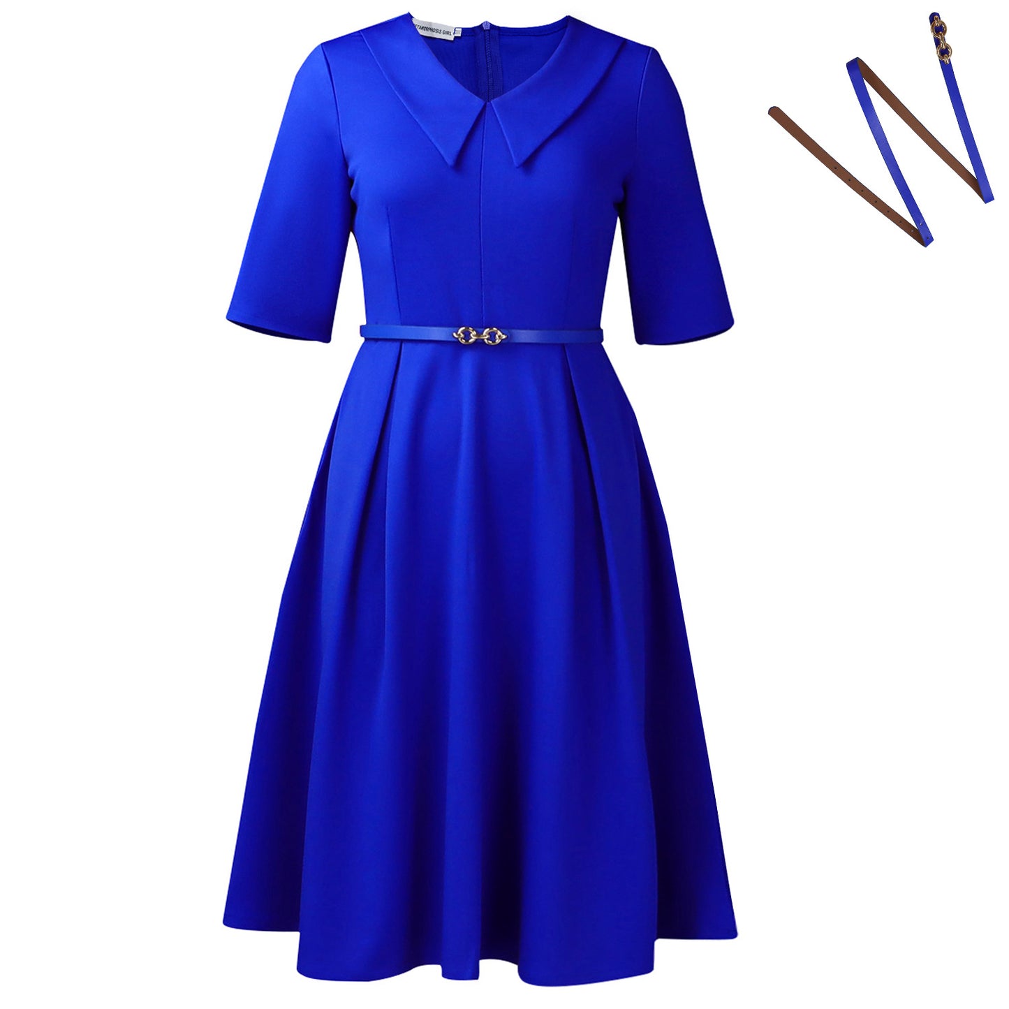 Robe skater élégante pour femmes avec col et ceinture à la taille Chic und Stil