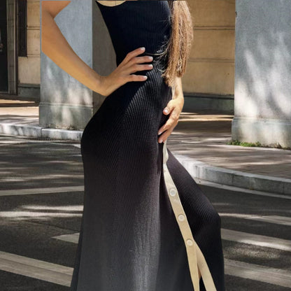 Robe maxi pour dames avec patte de boutonnage et design contrasté Chic und Stil