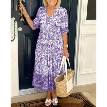Robe évasée à motifs floraux pour femmes avec taille plissée Chic und Stil