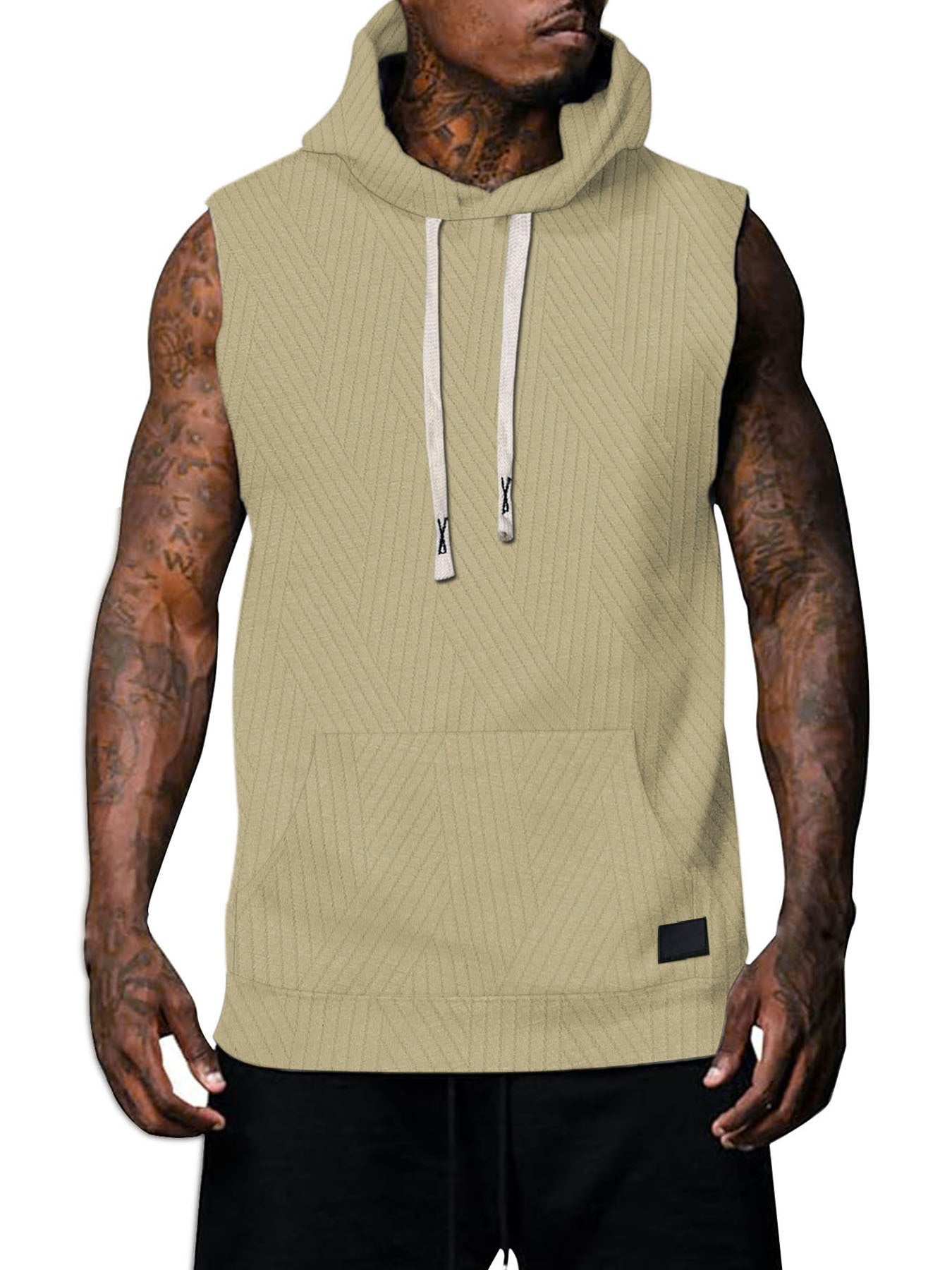 T-shirt à capuche sans manches pour hommes avec design texturé et poche kangourou pratique Chic und Stil