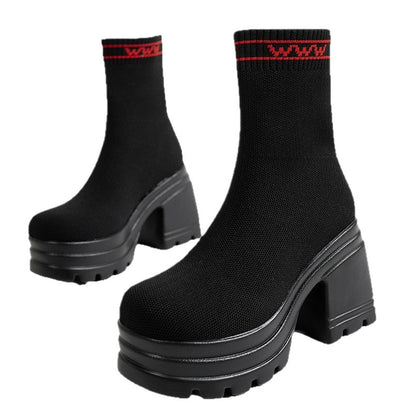 Bottes hautes chunky pour femmes avec semelle antidérapante et tige élastique Chic und Stil