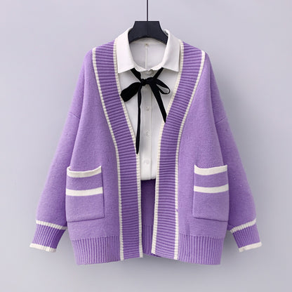 Dames cardigan décontracté avec grandes poches et détails contrastés Chic und Stil