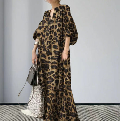 Robe maxi à manches longues pour femmes avec un imprimé léopard frappant Chic und Stil