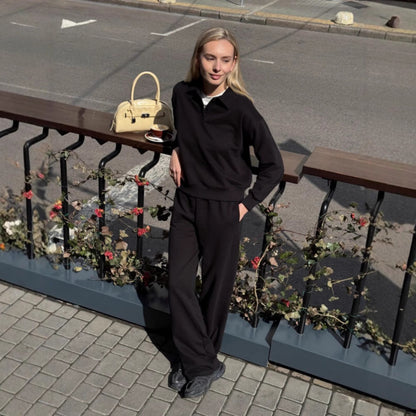 Sports leisure set for women with stylish polo collar jacket and comfortable jogger pants Chic and Style