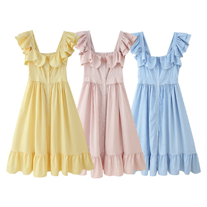 Robe d'été à volants pour femmes avec détails de boutons et jupe ample Chic und Stil