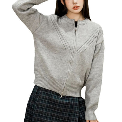 Dames gilet en tricot douillet avec fermeture éclair moderne et joli design structuré Chic und Stil