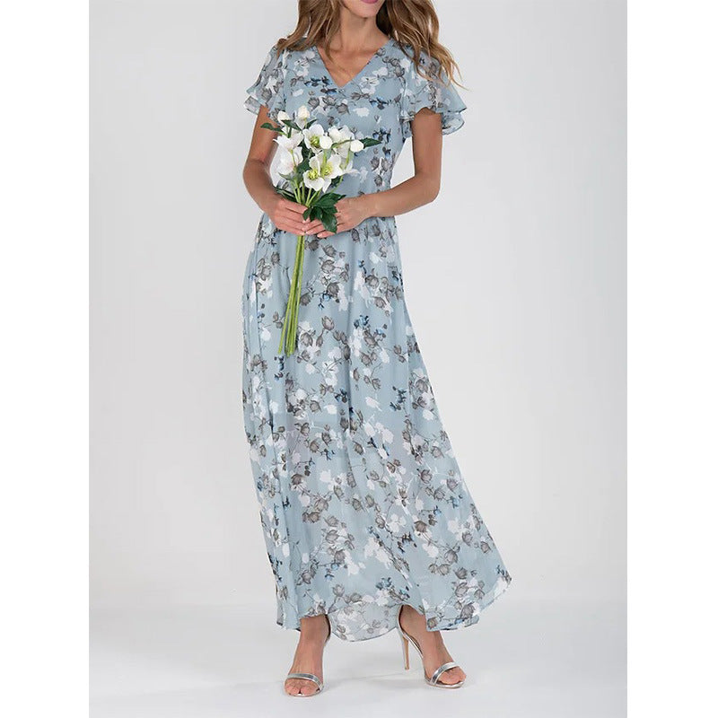Robe Maxi Chiffon Floral Femme Chic und Stil