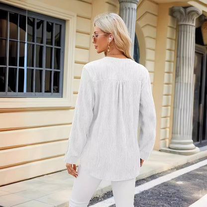 Dames Chemisier Élégant à Manches Longues avec Fine Structure en Côtes et Fentes Latérales à la Mode Chic und Stil