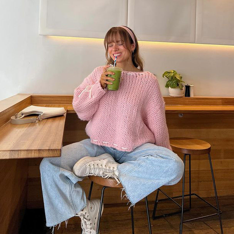 Pull en grosse maille pour femmes avec un design décontracté à épaules dénudées Chic und Stil