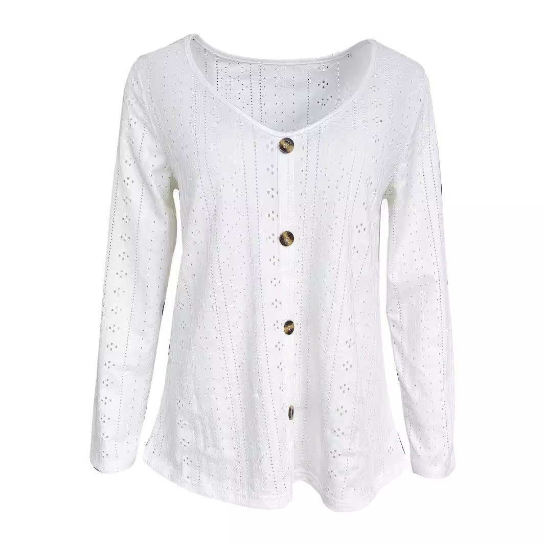 Chemisier à manches longues finement structuré pour femmes avec boutons élégants Chic und Stil