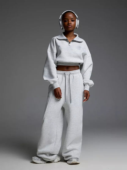 Dames Ensemble de loungewear en polaire sporty avec fermeture éclair Chic und Stil