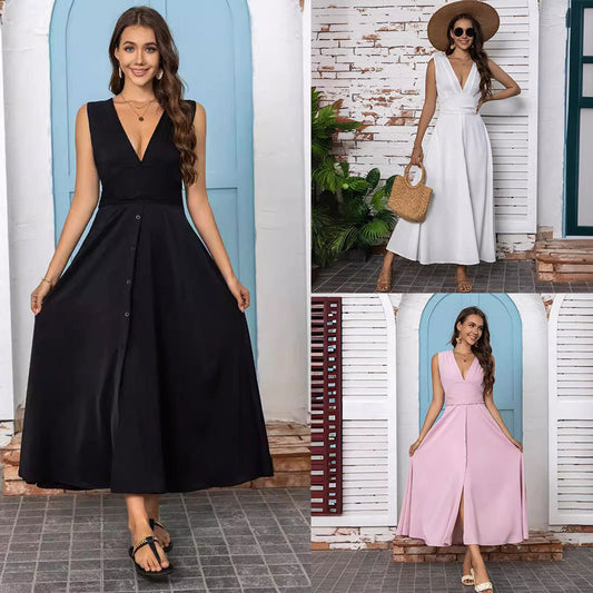 Femme Élégante Robe Maxi Évasée Chic und Stil