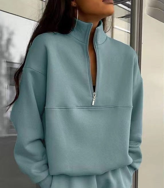 Women's high collar pullover with half zipper Chic und Stil