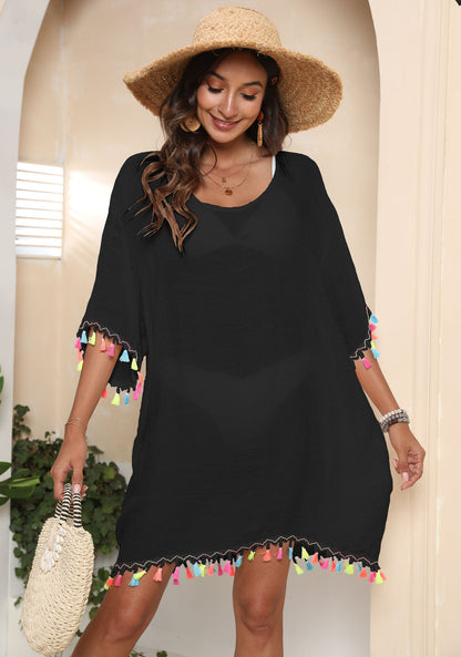 Dames Animé Franges Robe de Plage Chic und Stil