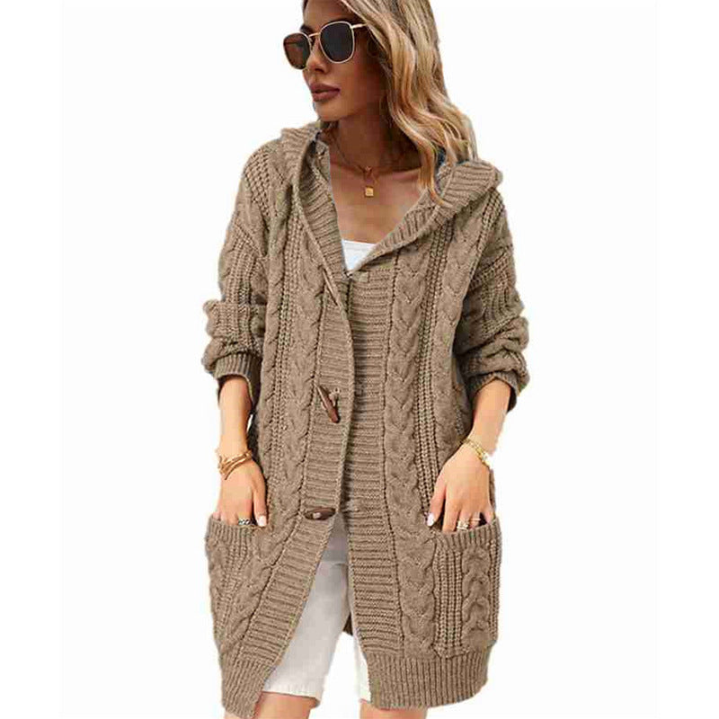 Dames Grand cardigan en tricot avec capuche et grandes poches Chic und Stil