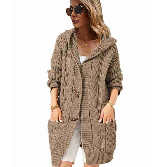 Dames Grand cardigan en tricot avec capuche et grandes poches Chic und Stil