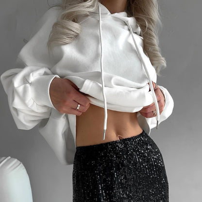 Dame Sweat à capuche oversize avec inscription déclaration Chic und Stil